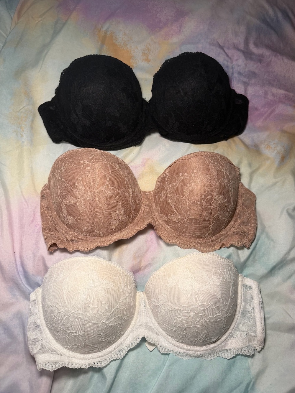 Lace Strapless Bra - Black, Nude, White